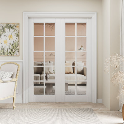 Interior Modern Double Clear Glass Slab Door 10-Lite Solid Core Pantry Slab Door Primed Standard Door For French