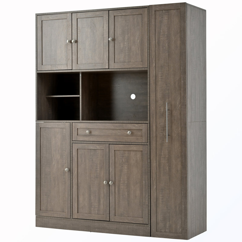 Armoire autoportante autoportante avec huche et armoire latérale coulissante, Gray Brown