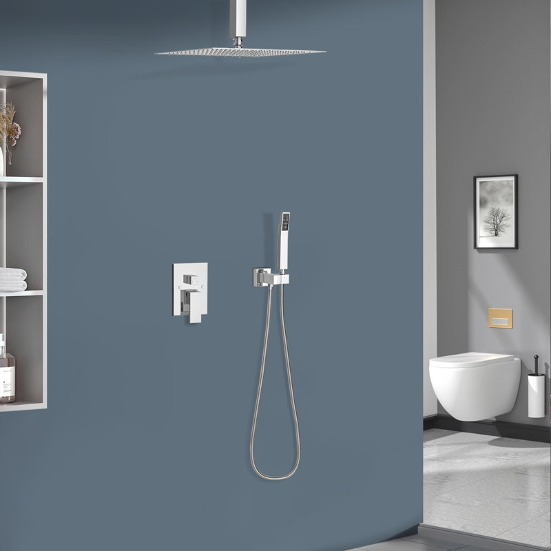 Topcraft 10-Inch Ceiling Mount Square Shower System With Rough-In Valve, Chrome