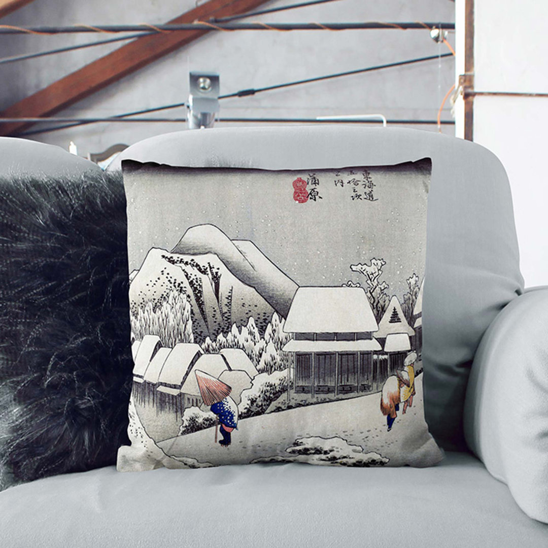 Evening Snow at Kanbara by Utagawa Hiroshige Cushion with Filling
