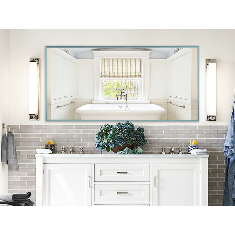 Derosier Metal Flat Wall Mirror, 34'' x 73'', Robins Egg