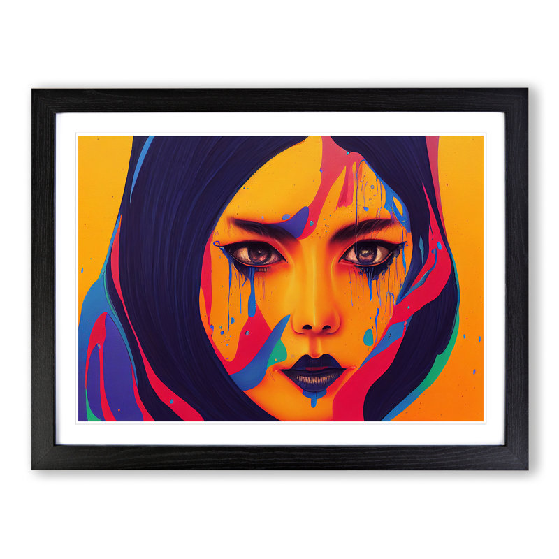 XH1022-10297X Woman Painted Vol.3 Abstract - Single Picture Frame Print, 46cm H x 64cm W x 2cm D, Black Framed