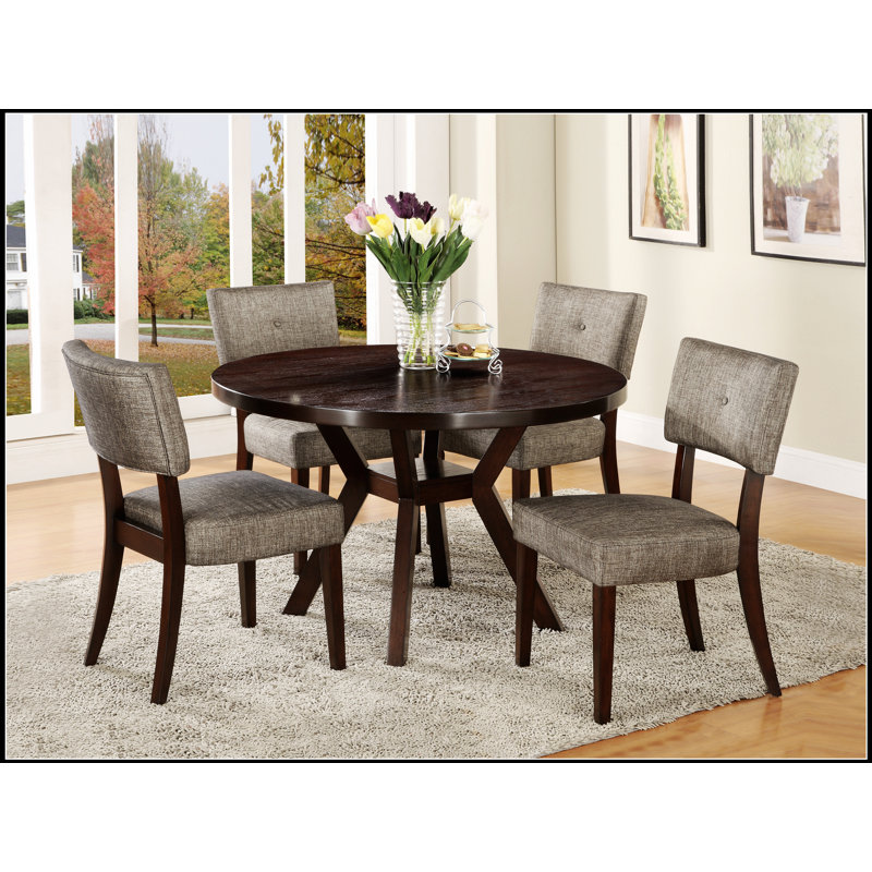 Ensemble de salle à manger 5 pièces en tissu gris Drake et finition espresso, parfait pour les repas modernes et confortables