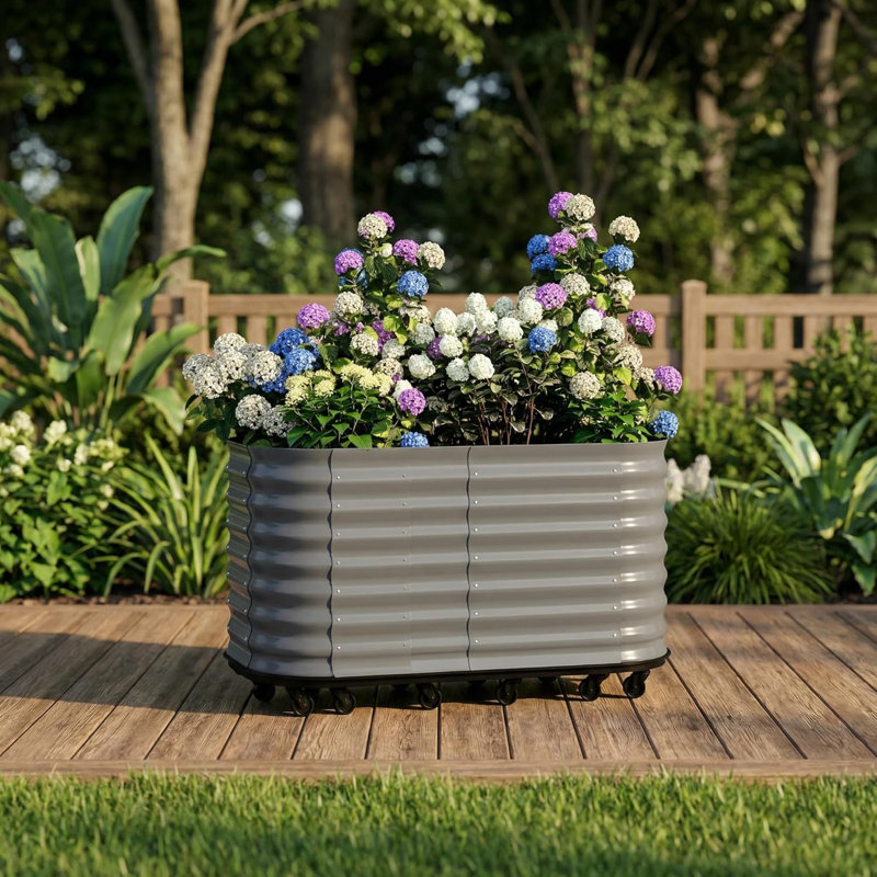Raised Garden Bed, 60x24x28in Raised Garden Beds Outdoor with Wheels, 5ft Tall Galvanized Raised Garden Bed with Water Reservoir, Mobile Metal Planter Box Elevated Garden Bed, Grey