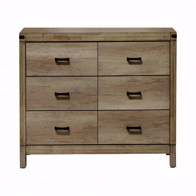 Mobilier de style rustique brun contemporain en mélamine de 1 chambre à coucher avec commode à 6 tiroirs 1 pièce