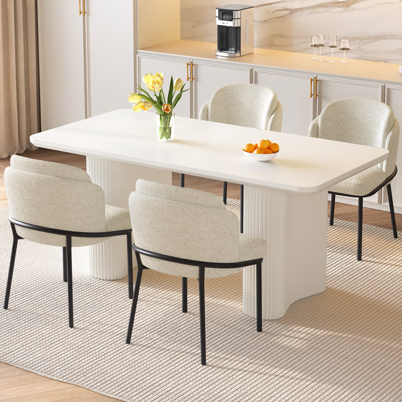 62.99" Modern Rectangle Cream White Dining Table Set with 4 Chairs for Kitchen, Bar, Living Room, 5 Pieces: Table, 4 Chairs