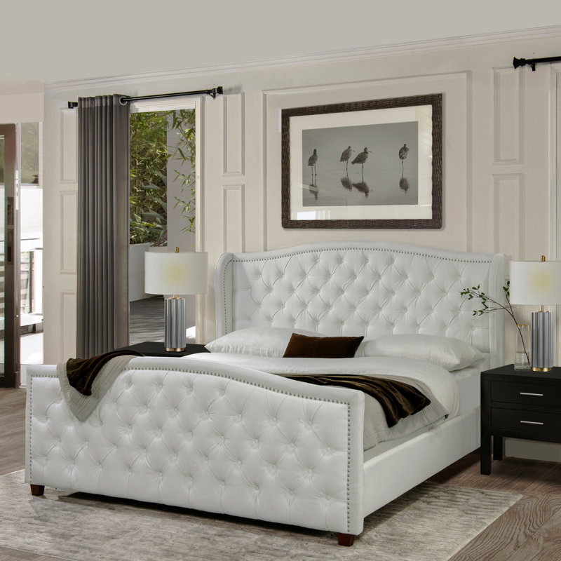 Ensemble de lit pour tête de lit tapissier, très grand, polyester, Très grand lit, Blanc