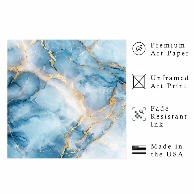 «Abstract Blue Crystal Marble Geode», reproduction d'art moderne sans cadre, H 20 po x l 20 po