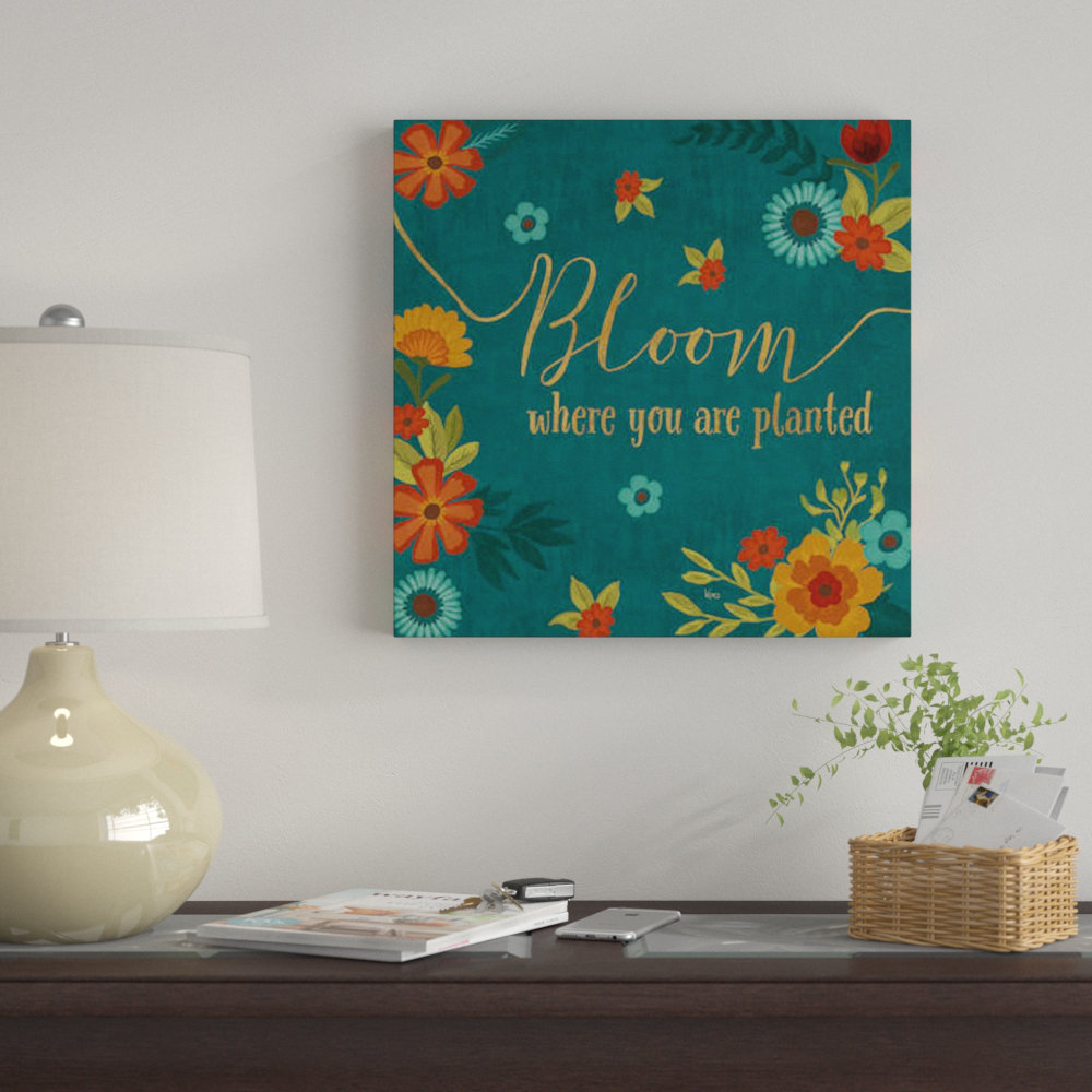 East Urban Home 'Flourish in Teal I' Textual Art on Canvas | Wayfair