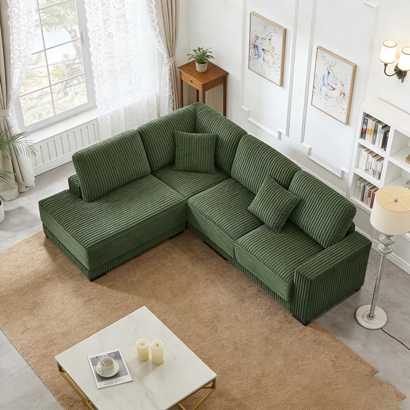 Canapé modulaire de 93 po en L avec méridienne réversible, Vert