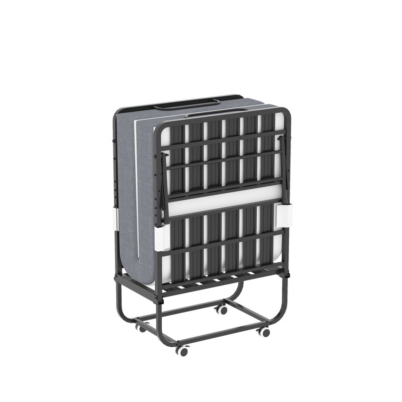 Lit simple portable de 75 pouces avec matelas en mousse à mémoire de forme de 5 pouces, espace pour les invités, structure en métal sur roulettes, lit d'invité de 5 po peu encombrant, solide