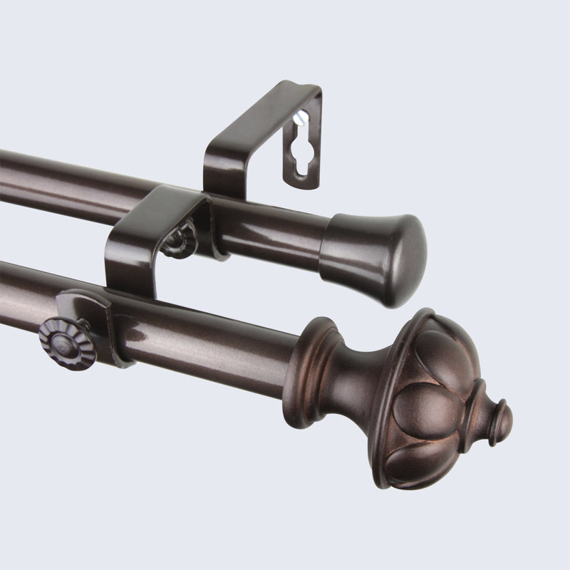 Ensemble de tringle à rideaux double et quincaillerie Kravitz, 66 po à 120 po, Cacao
