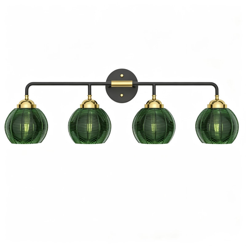 Éclairage pour salle de bain 32 lumières en verre nervuré vert 32 pouces, Quatre lumières, H 9,8 po x l 32 po x P 4 po