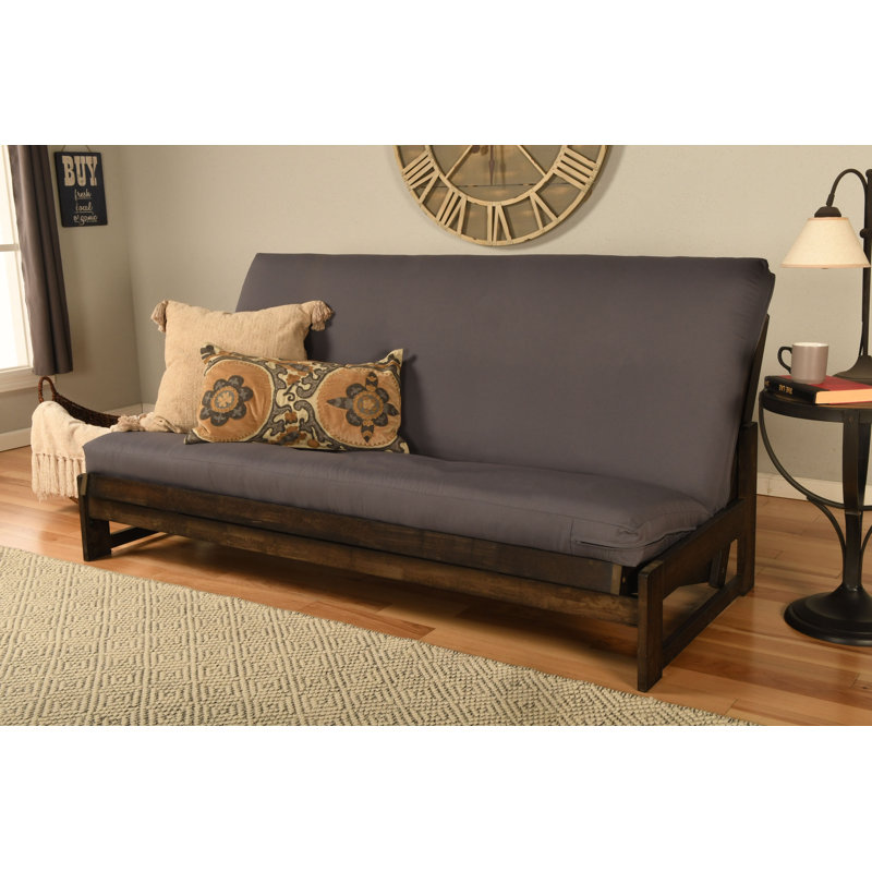Stratford Full / Double 74 " Upholstered Futon and Mattress, Gray Polyester Twill