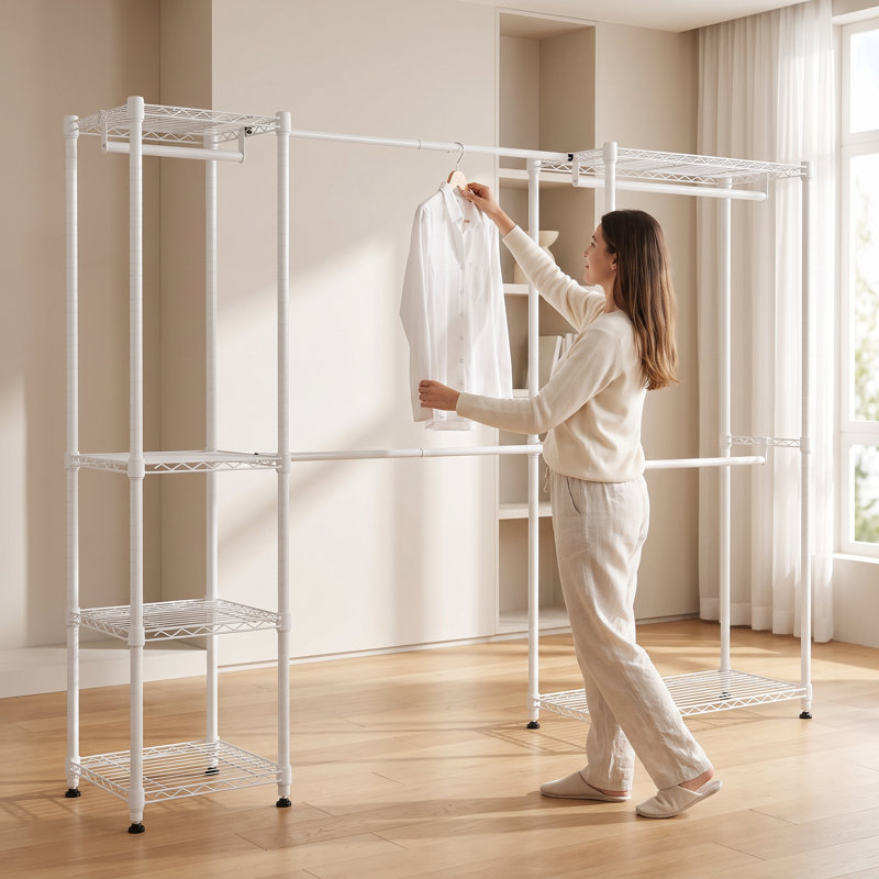 Organisateur de garde-robe autoportant extensible robuste avec 5 tringles de suspension et 6 tablettes réglables - Capacité de 800 lb - Assemblage sans outil