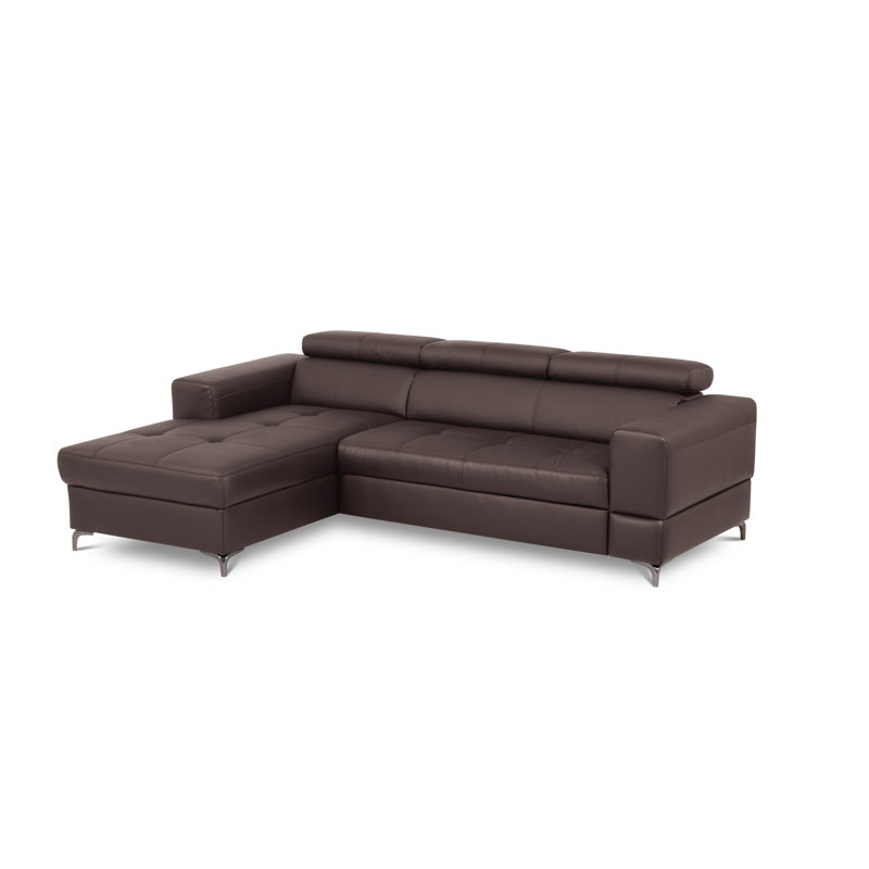 Tinos Genuine Leather Corner Sofa with Pull Out Bed with Storage and Adjustable Headrests, Left Hand Facing, Brown
