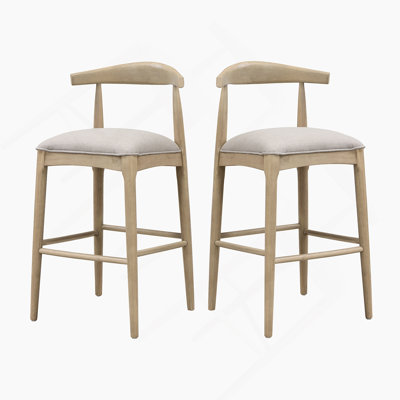 Farmhouse Style Ladder Back Bar Stool Set Of 2, Durable And Comfortable With Upholstered Seating And Rubberwood Construction