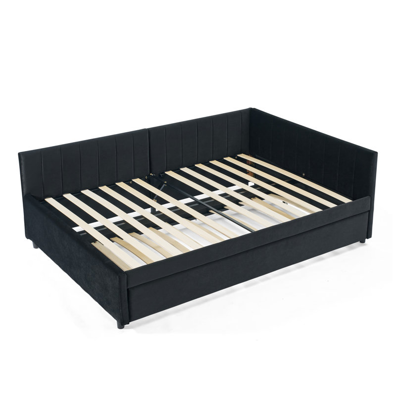 Lit de jour double avec couchette rembourrée capitonnée, structure de canapé-lit avec dossier et accoudoirs confortables, velours (79,5 po x 58 po x 25 po)