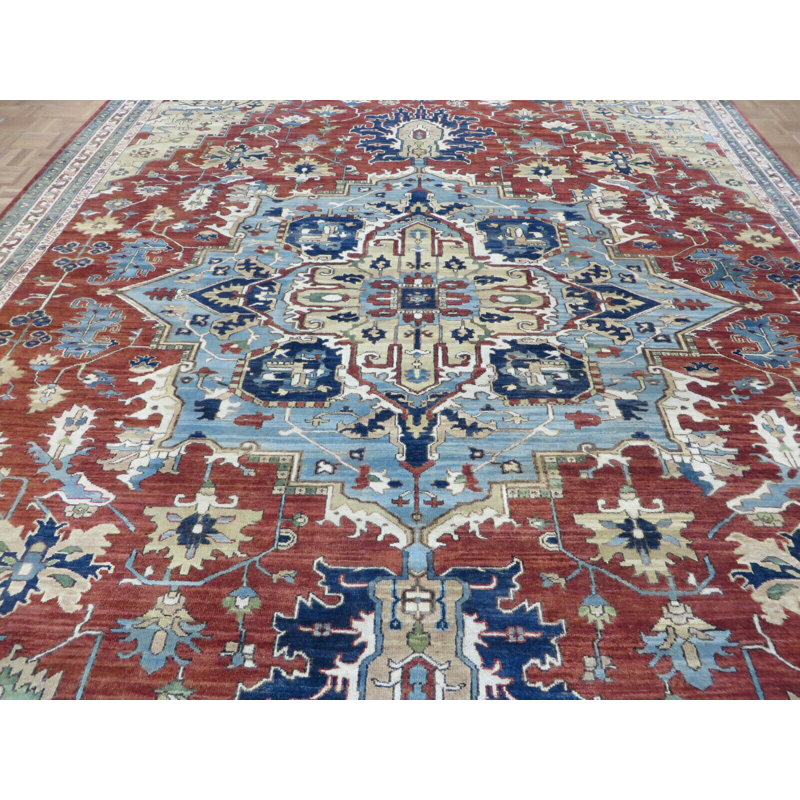 Tapis en laine rouge 9 pi 10 po x 13 pi 8 po "one-of-kind" à main noué la rouille