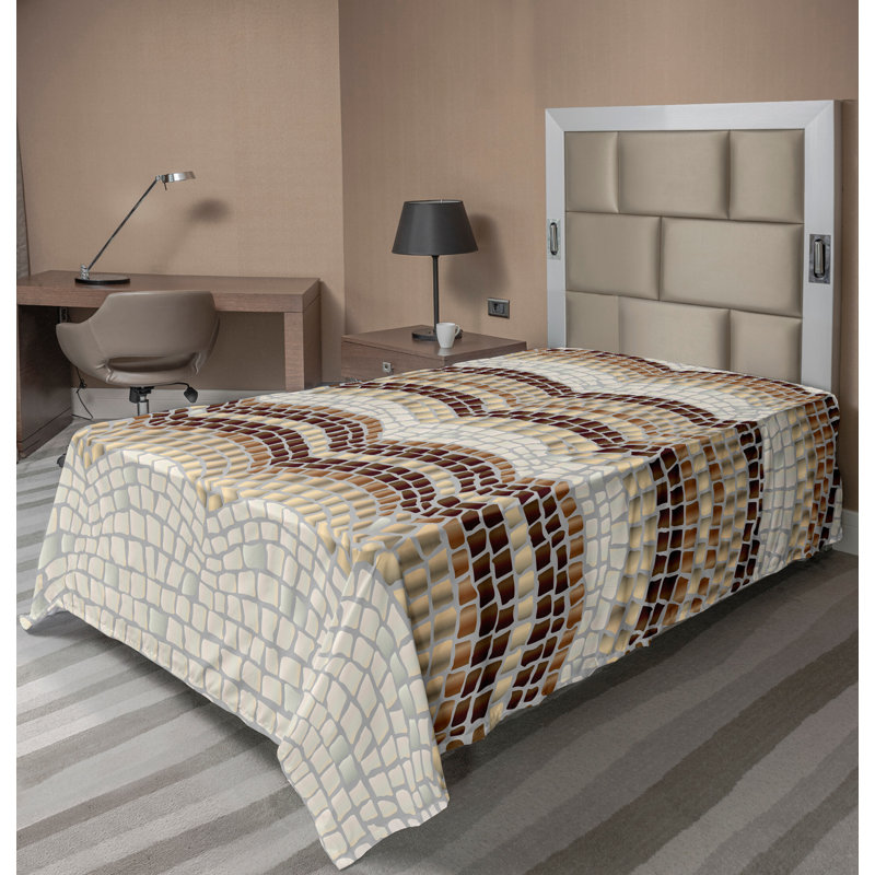 Ambesonne Top Flat Sheet Curving Art, Beige Brown Tan Mosaic, Twin Flat Sheet