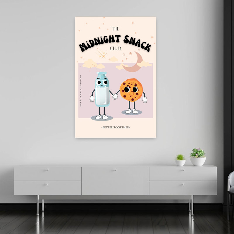 Milk and Cookie Friends Playful Whimsical Abstract Architecture Landscape Art mural, H 60 po x l 40 po