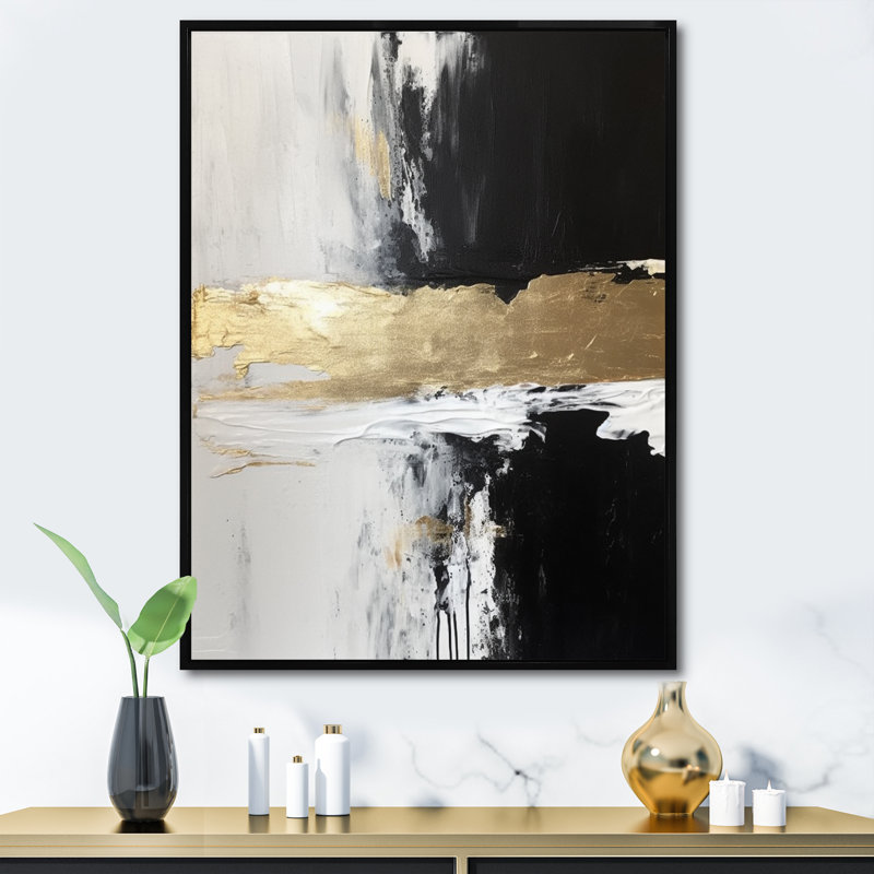 Dimensions horizontales abstraites or noir - reproductions d'art sur toile, 20" H x 12" W, Cadre flottant noir