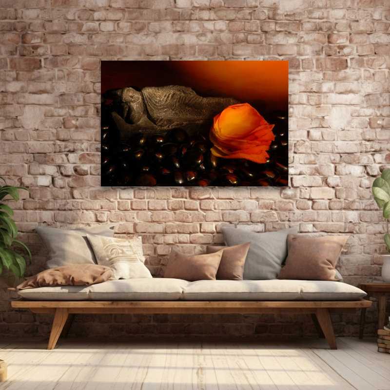 «Serene Buddha Rose Peaceful Serene Tranquil Rose Flower Landscape», art mural, H 40 po x l 60 po