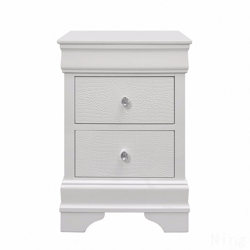 Metallic White Nightstand, White