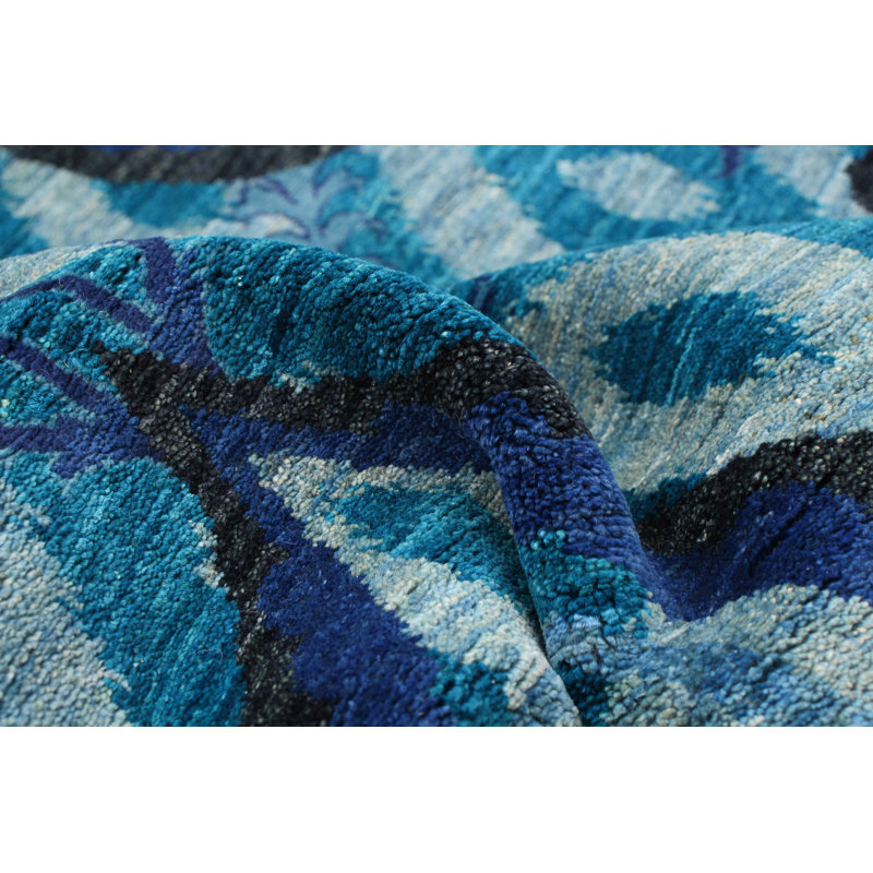 Tapis unique en laine noué à la main bleu pâle des années 2010 de 6 pi 3 po x 8 pi 10 po Nansi