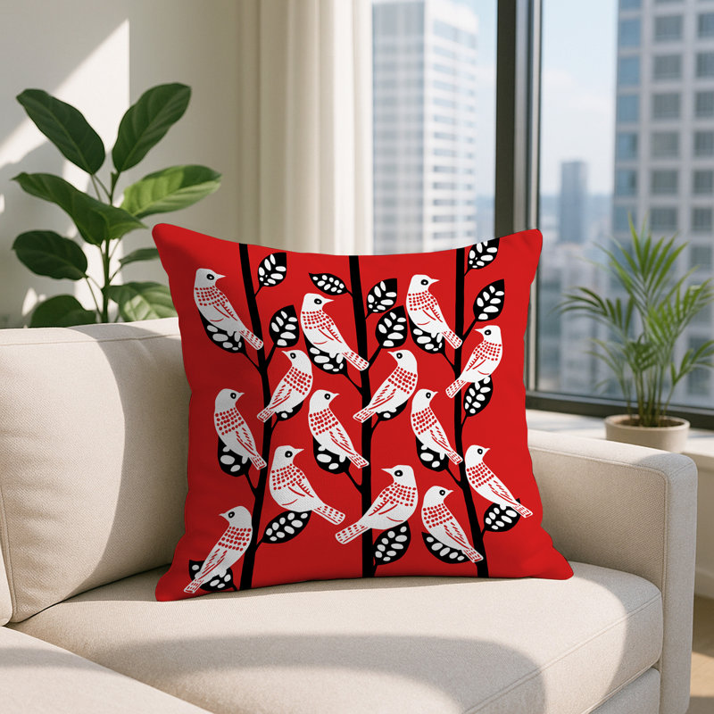 Oreiller carré réversible intérieur / extérieur Keaton Bird, Carré 19 po, Rouge