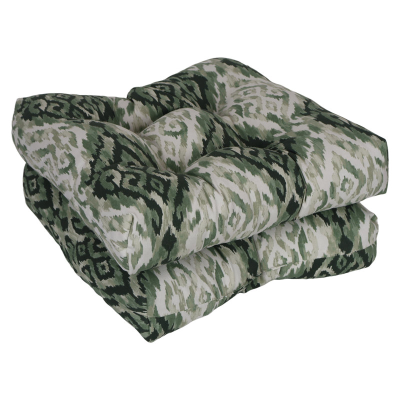 19-Inch Square Outdoor Tufted Dining Chair Cushions (Set Of 2), Green/Lakat Mineral Abstract