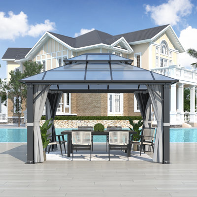 Pavillon de jardin à double toit avec structure en acier, pavillon en polycarbonate