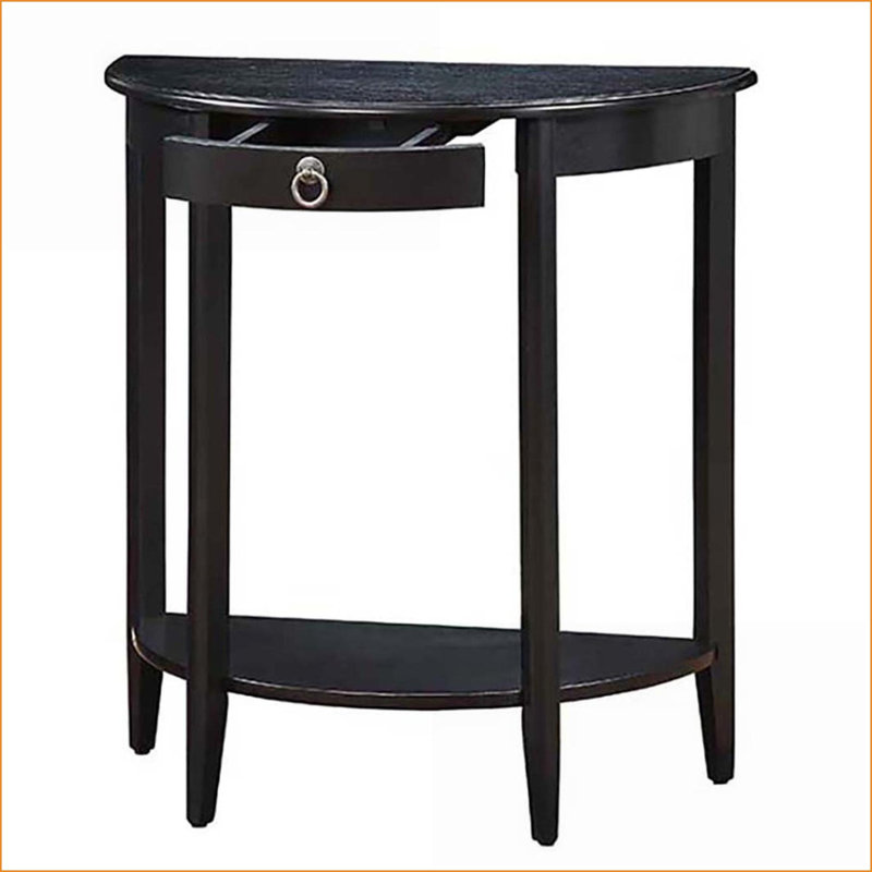 Élégante console demi-lune noire avec tablette inférieure - Design intemporel en bois pour le rangement du salon