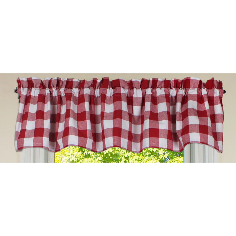 Anceline Cotton Plaid Ruffled Window Valance, Crimson Red