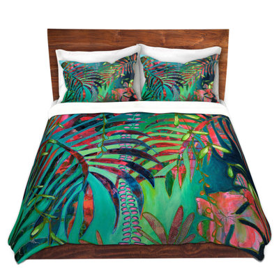 DiaNoche Twin Duvet Cover Sets Microfiber by Sonia Begley - Tropical Palms Turquoise Green