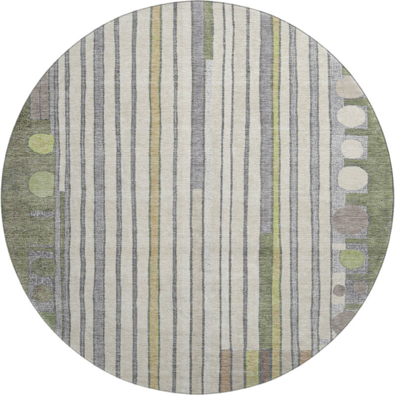 Premium Machine Washable Mayfield AMF2189 geometric Rug, Olive, 8' Round