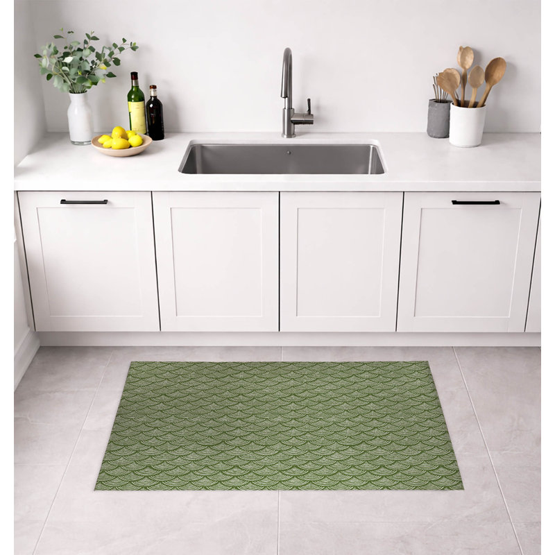 Tapis de cuisine Rolling Waves, Vert olive, Rectangle 5 pi x 7 pi