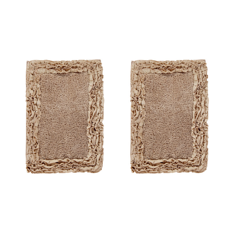 Ensemble de tapis de bain 100% coton 1775 g / m² 2 pièces Courson Premium, certifié OEKO-TEX®, envers en latex antidérapant, motif de volants touffetés moelleux, super absorbant, tapis de salle de bain lavables à la machine, beige
