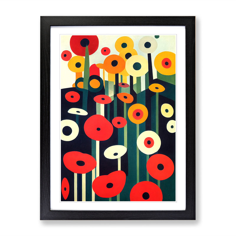 Rensel Poppy Flower Retro Vol.2 - Wall Art, 64cm H x 46cm W x 2cm D, Walnut