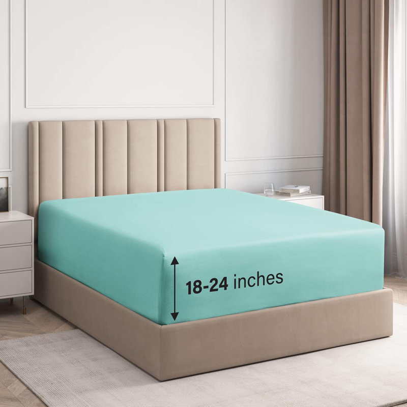 Extra Deep Pocket Fitted Sheet Only, Cooling & Breathable Bed Sheet, Soft, Fits 18–24 Inch Mattress, Spa Blue, Queen