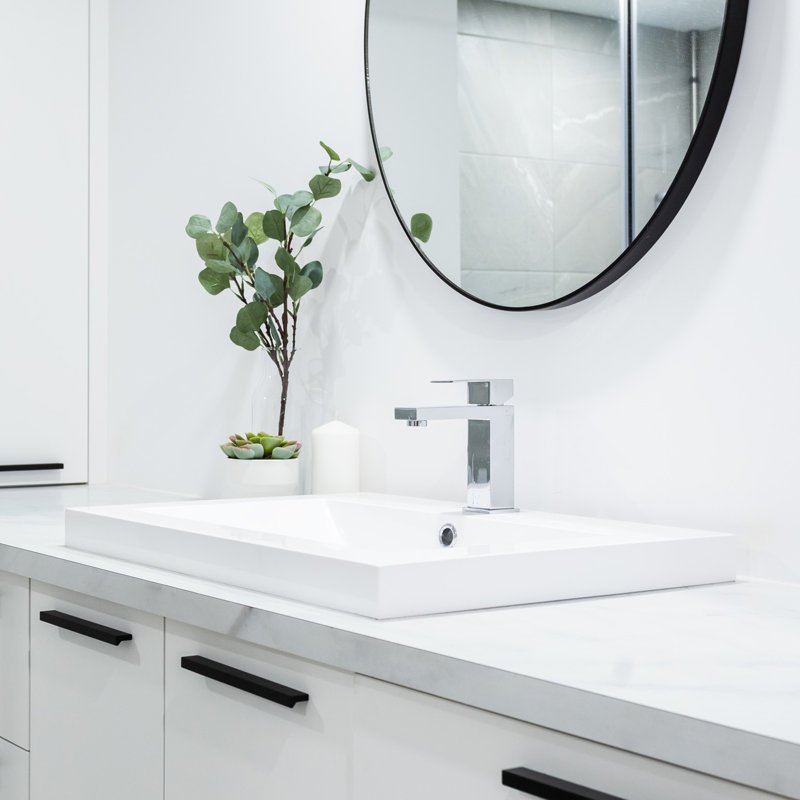 Lavabo de salle de bain rectangulaire en Polymarble avec trop-plein
