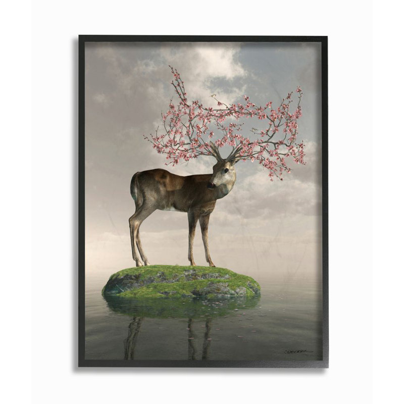 «Deer Tree Island Abstract Animal», impression, H 16 po x l 20 po x P 1,5 po, Cadre noir
