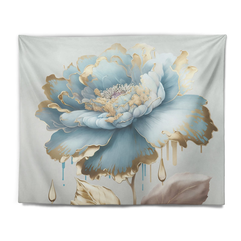 Tapisserie en polyester chic à fleurs bleues avec punaises, H 50 po x l 60 po
