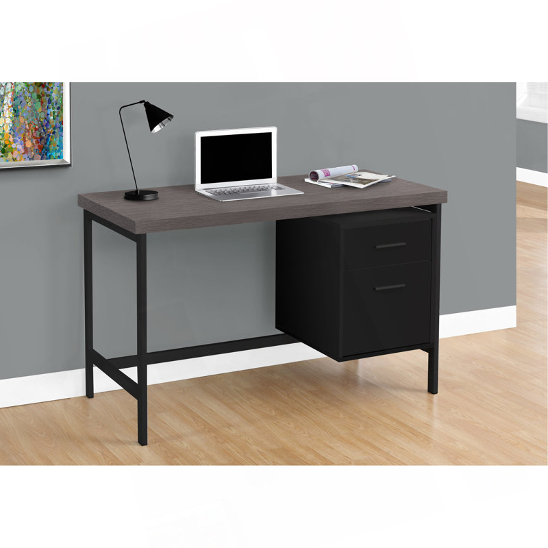 Bureau d'ordinateur, bureau personnel, ordinateur portable, installation à gauche, à droite, tiroirs de rangement, L 48 po, bureau, stratifié noir et gris, métal noir, contemporain