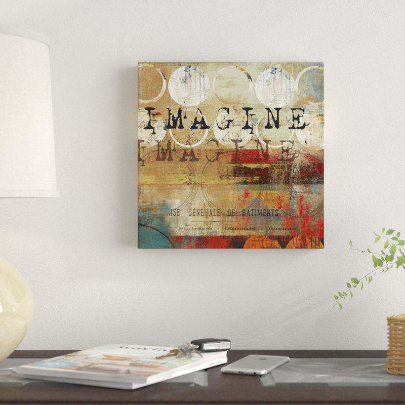 « imagine », art textuel sur toile, H 12 po x l 12 po x P 1,5 po, Pas de tapis, Toile tendue
