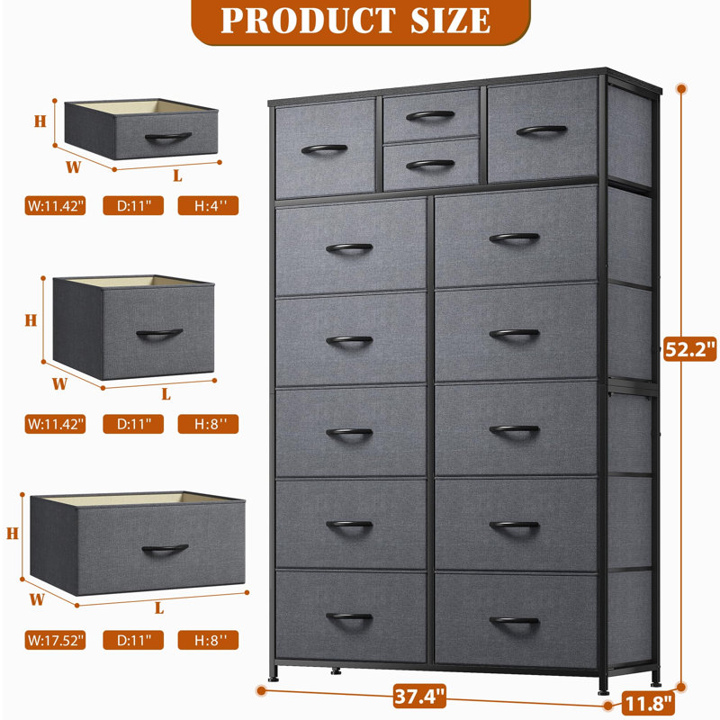Colleen Steel 37.4'' W 14 - Drawer Dresser, Gray