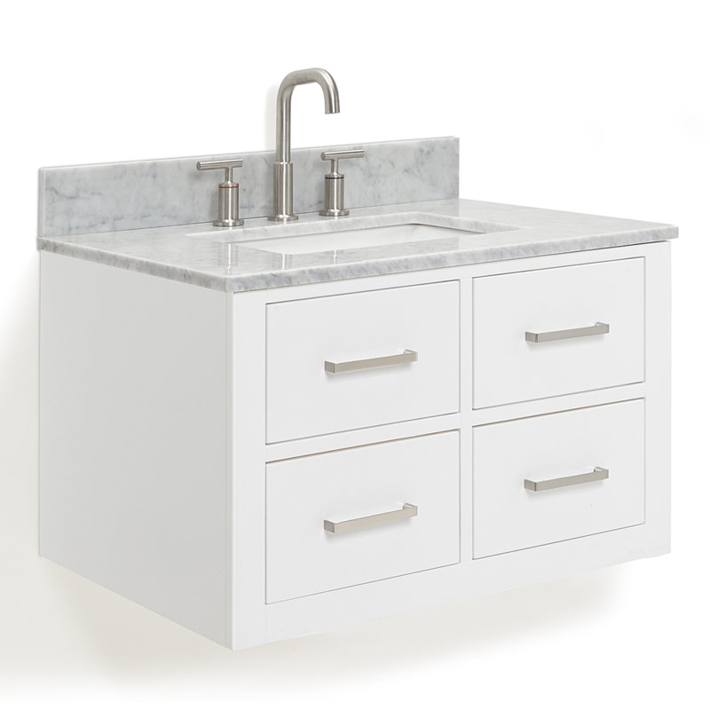 Ensemble de meuble-lavabo mural simple 31 po Ceinture, Blanc, Nickel brossé