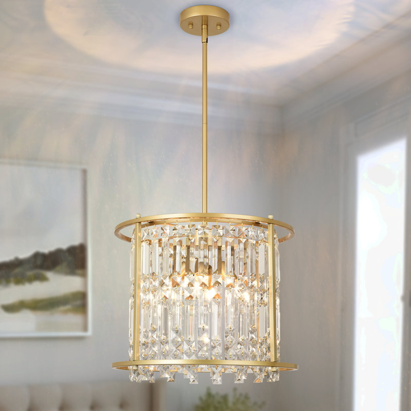 Mandley 4-Light Crystal Pendant Light with Adjustable Height, for Kitchen Island, Dining Room, Hallway, Brass