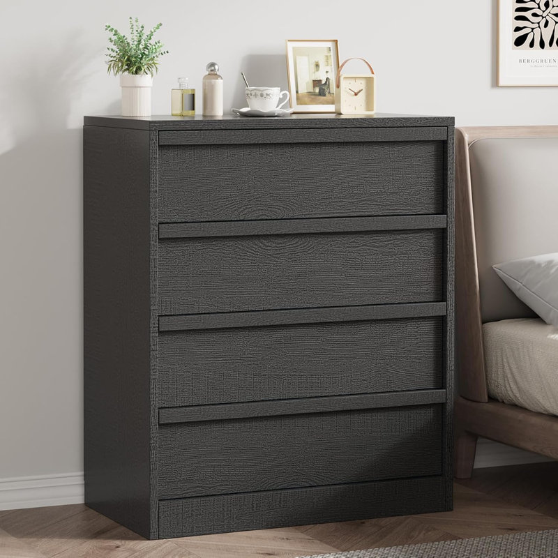 Commode 4 tiroirs pour chambre à coucher, commode haute de 39,3 po, commode verticale autoportante avec rangement, commode en bois pour le salon, le couloir, l'entrée, noir
