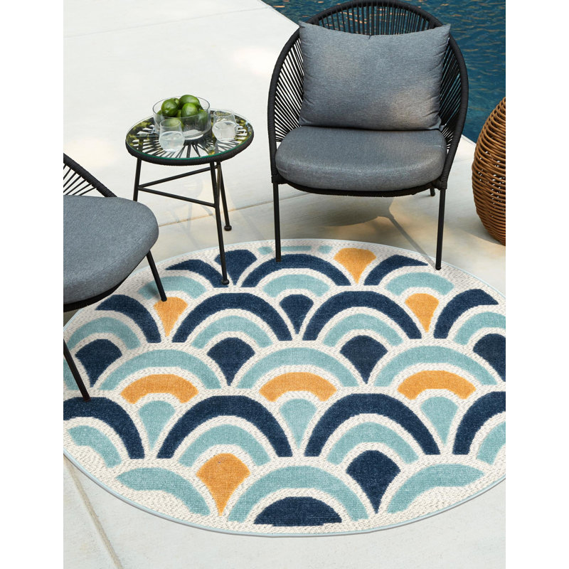 Hayworth Indoor/Outdoor Rug Blue, Round 5'3"